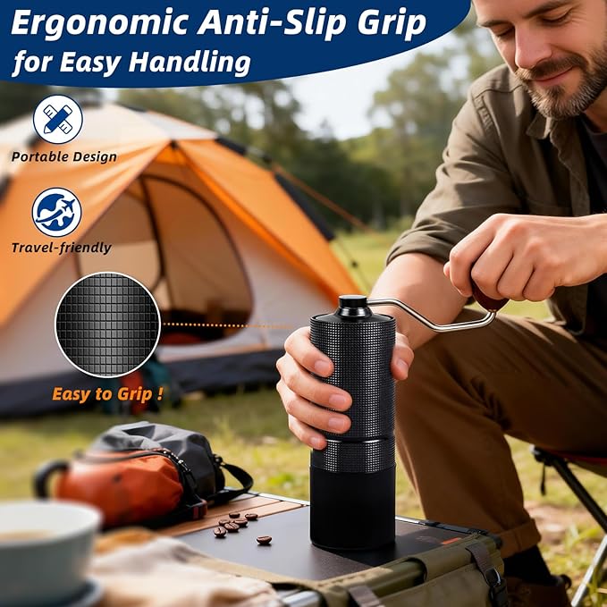 Manual Coffee Grinder,Stainless Steel Conical Burr with Adjustable Setting,Double Bearing Positioning for French Press, Drip,Espresso,Hand Coffee Grinder,20g Capacity Suitable for Camping&Office&Gift