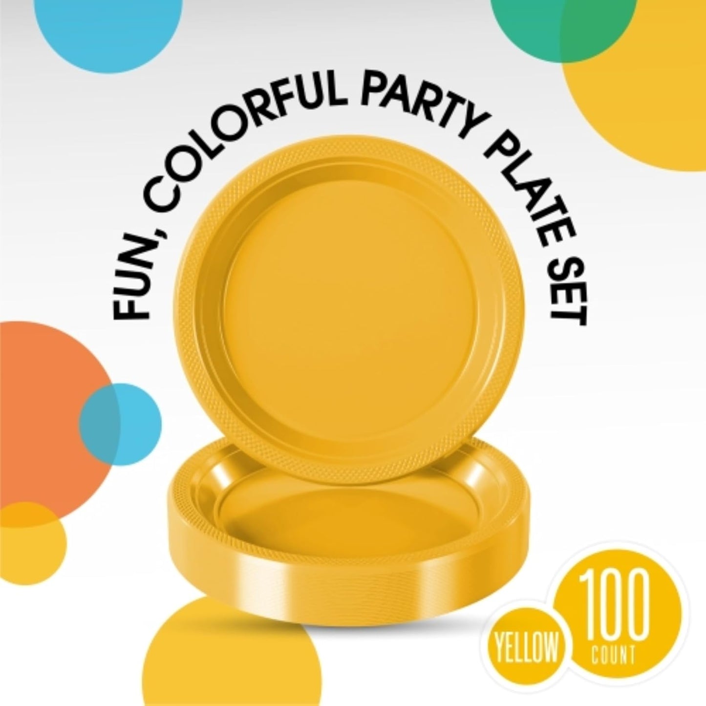 Exquisite Party Solids Yellow Plastic Plates For Party 9" Yellow Disposable Plates Heavy Duty Supplies 100 Pcs Plastic Dinnerware Sets Heavy Duty 350 GSM Disposable Dinnerware Set