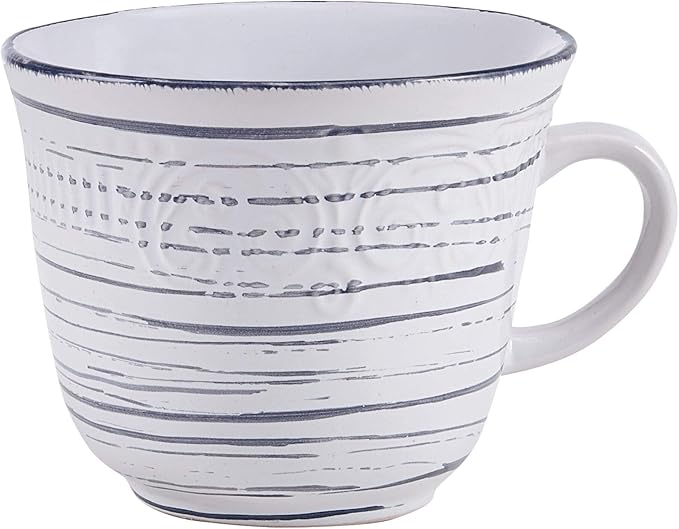 Pfaltzgraff Isabella 16-Piece Stoneware Dinnerware Set, Service for 4 - Handpainted Unique Glazed Finish - Includes Dinner Plates, Salad Plates, Bowls, Mugs - Dishwasher & Microwave Safe (Gray)