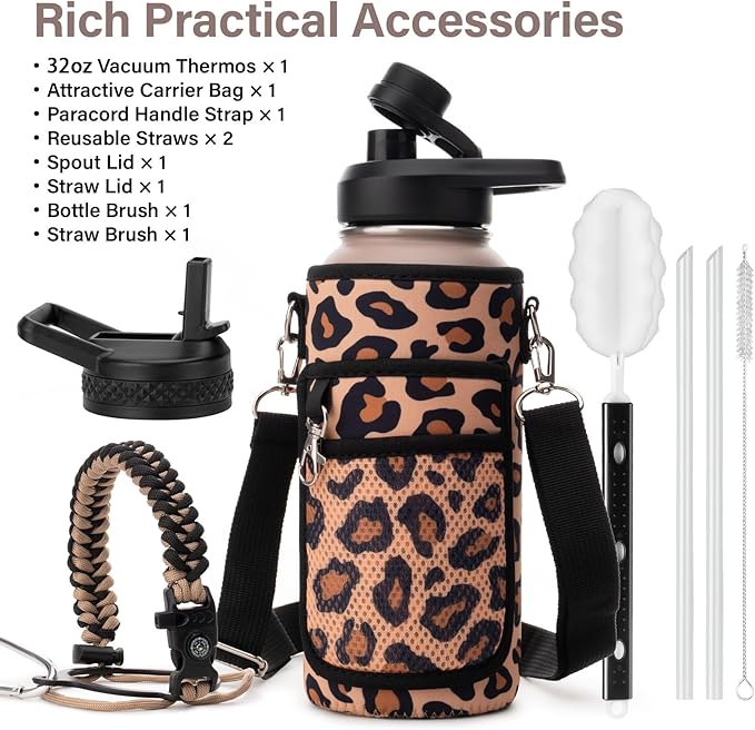 DYSANKY Insulated Water Bottle | Thickened Stainless Steel Vacuum Metal | Portable Sports Water Jug for Gym and Hiking with Straw, Carrier Bag, Handle Strap | BPA-Free 32 oz