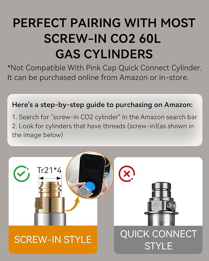 MOKKOM Sparkling Water Maker, Soda Maker with 1L PET Carbonating Bottle, Soda Streaming Machine and Beverage Carbonator, Compatible with 60L CO2 Carbonator (NOT Included) - Stainless Steel