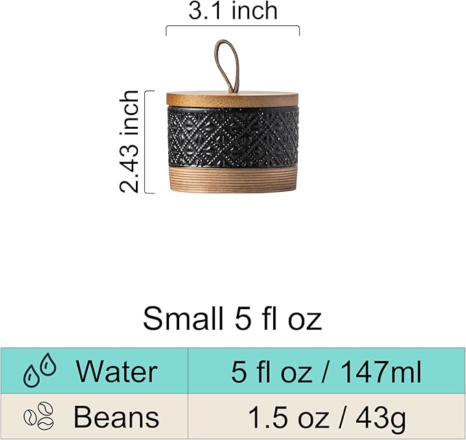 Miamolo Mini Ceramic Jars with Airtight Lid, Coffee Container Canister Kitchen Food Storage Jar with Lid for Spice Sugar Tea Bag, Stackable Decorative Jars for Countertop, Pantry, Black & 5 fl.oz