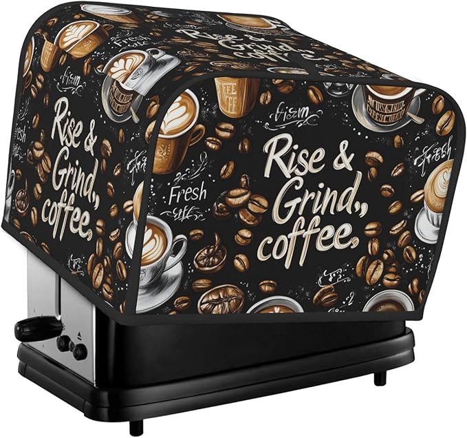 Coffee Theme Covers for Toasters 4 Slice,Cute Funny Bread Machine Cover with Handle,Washable Stain Resistant Kitchen Small Appliance Cover Dining Decor