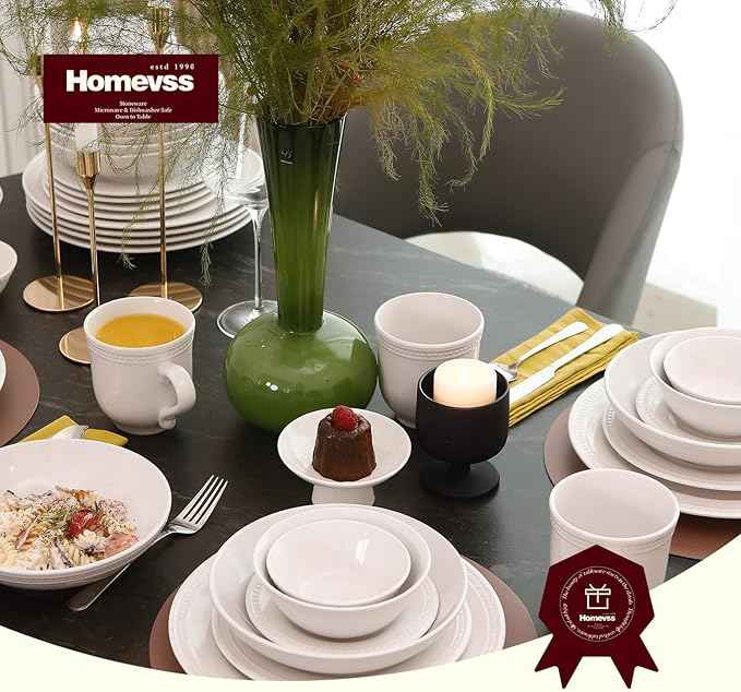 Pearl Dots Stoneware Dinnerware Set 20pc Set, White