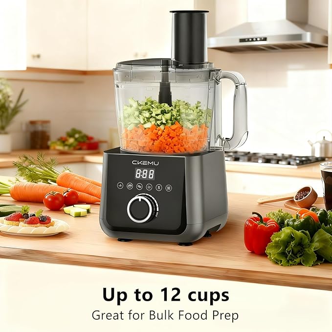 Smart Food Processor and Vegetable Chopper, 12 Cup Bowl, 6 Functions for Chopping, Slicing, French Fries, Purees & Dough, Food Chute & Pusher, Silver