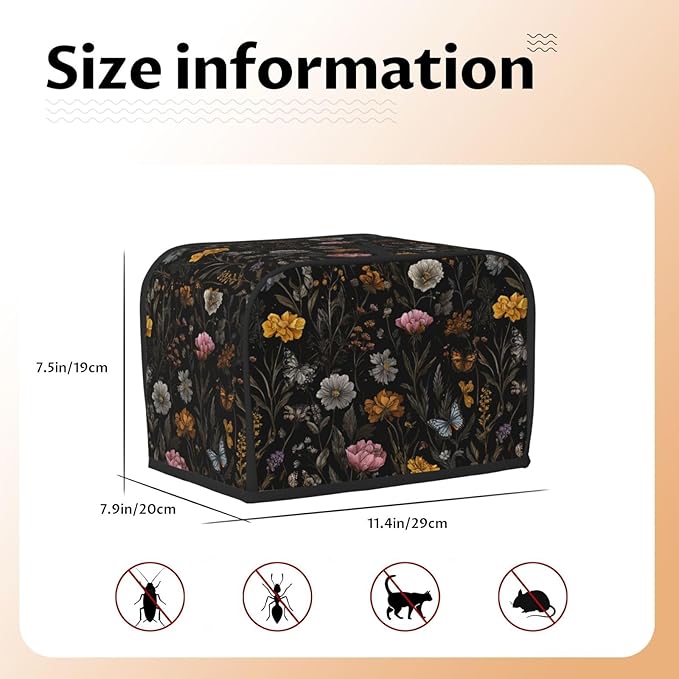 Toaster Cover 2 Slice Flower Butterfly Boho Botanical Kitchen Small Appliance Covers with Pockets Dust and Fingerprint Protection