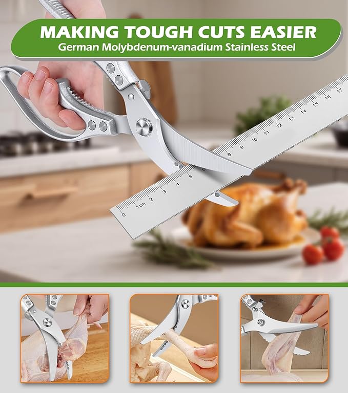 Kitchen Scissors – Luxury Heavy Duty Poultry Shears & Multipurpose Kitchen Scissors for Meat, Chicken, Fish & Vegetables, High Carbon Stainless Steel, Safety Lock, Dishwasher Safe
