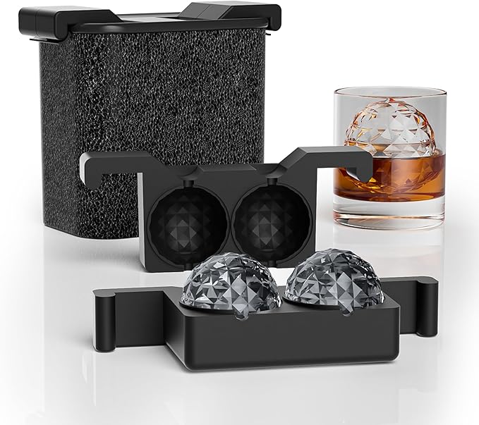 Bangp Clear Ice Ball Maker Mold,Crystal-clear Ice Cube Maker,2 Distinctive 2.4" Clear Sphere Ice Cubes for Cocktails and Drinks,Fun Shapes Ice Ball Mold,Whiskey Gifts for Men