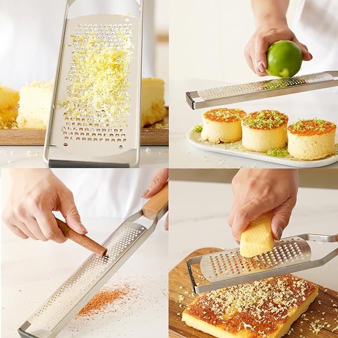 Professional Cheese Graters for Kitchen Stainless Steel Handheld,Durable Rust-Proof Metal Lemon Zester Grater With Wood Handle for Cheese,Chocolate,Spices,Kitchen Gadgets (Longboard)