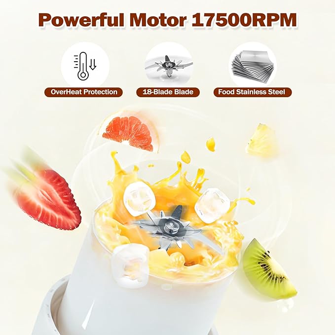 Portable blender, 700ml Mini Wireless personal cup, USB Rechargeable, Making Smoothies and Shakes, 18 Blades, Powerful Blending Effect, Compact for Kitchen, Office, Travel, Gym Use