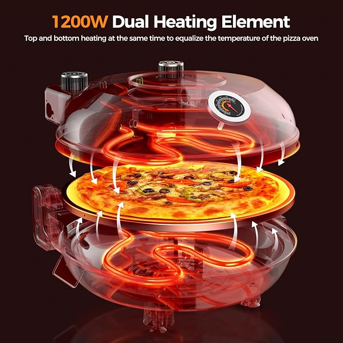 Pizza Oven Indoor Portable, 12 Inch Countertop Indoor Pizza Oven, Pizza Maker Machine For Home, Pizza Cooker with Timer And Temperatures Control Mini Smart, Black, CZP-12SWT