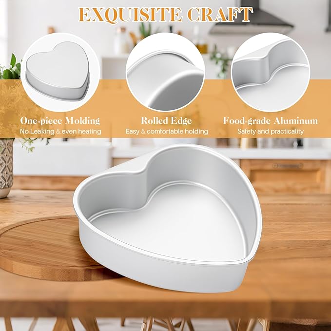 8 Inch Heart Shaped Cake Pans with 50 Pieces Parchment Paper,Set of 2 Non-stick Aluminum Heart Cake Pans Baking Tins for Birthday Wedding