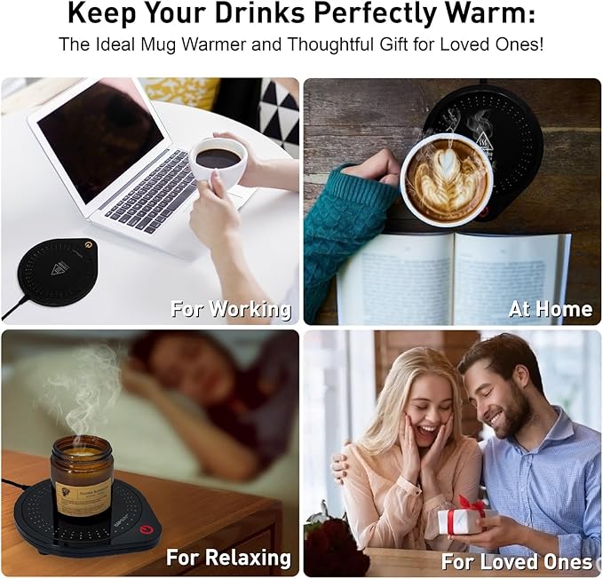 25W Electric Candle Warmer for Coffee Mugs, 75℃ Heating & Auto Shut-Off, Spill-Proof Desk Warmer for Beverages (Black)