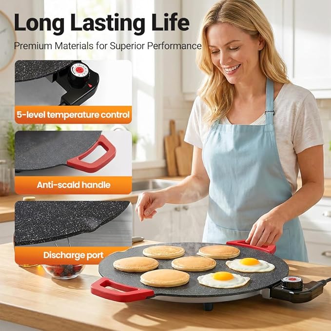 Electric Indoor Smokeless Non-stick Grill Pan, 2026 Upgraded Smokeless Indoor Electric Grill & Nonstick Griddle Compact & Versatile Cooking for Steaks, Pancakes, and BBQ (11 Inches)