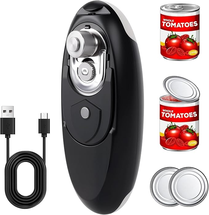 Electric Can Opener, Can Opener Electric Fits All Can Sizes, One Touch USB Rechargeable Electric Can Opener for Kitchen and Seniors with Arthritis, Chef, Automatic Can Opener, Portable Kitchen Gadgets