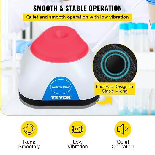VEVOR Vortex Mixer, 3000RPM Mini Vortex Mixer Shaker, Touch Function Scientific Lab Vortex Shaker, Mix Up to 50ML, 6mm Orbital Diameter for Test Tube, Tattoo Ink, Nail Polish, Eyelash Adhesives, Paint
