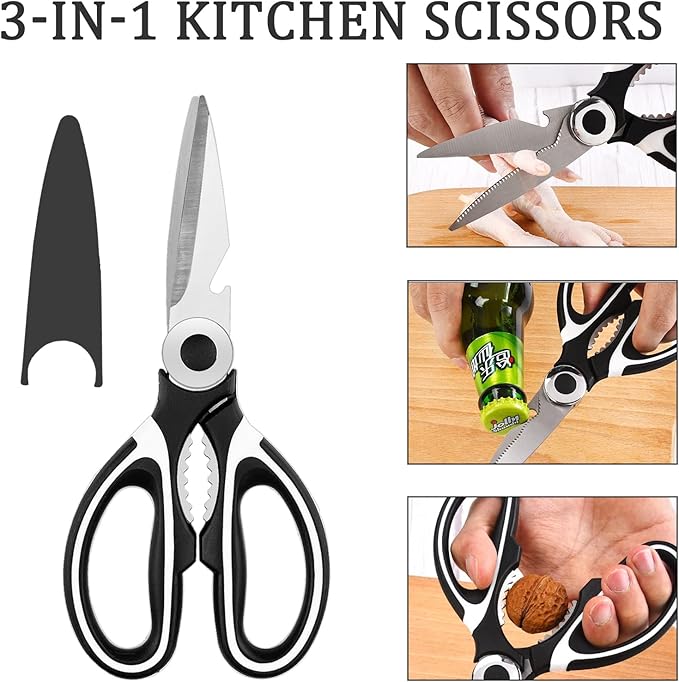 2 Pcs Herb Scissors, Multi-Blade Herb Scissors with Cover and Cleaning Comb, Stainless Steel Vegetable Scissors for Cutting Cilantro Onion Salad Garden Herbs, Heavy Kitchen Scissors (Green) (Black-2)