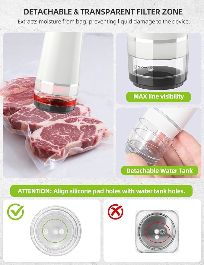 Vacuum Sealer Set (Vacuum Machine + 30 Reusable Vacuum Bags) Handheld Vacuum Sealer for Food, Portable Compact Food Sealer with Auto-Stop & Detachable Filter, 5X Freshness Lock