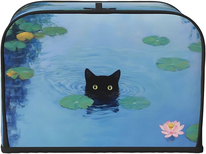 Black Cat Swimming Covers for Toasters 4 Slice,Cute Funny Bread Machine Cover with Handle,Washable Stain Resistant Kitchen Small Appliance Cover Dining Decor