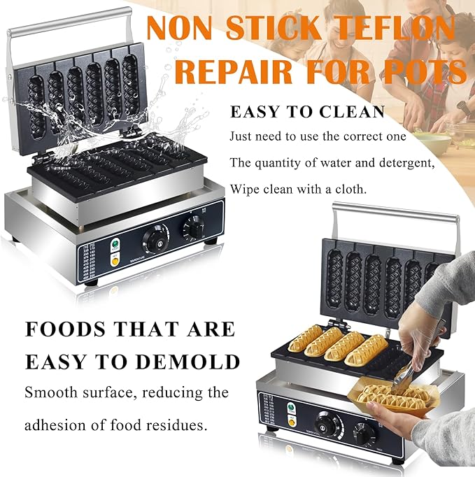 Commercial Corn Dog Waffle Maker,1600W Lolly Stick Waffle Maker,6 Slice Non-Stick,Stainless Steel Corn Hot Dog Waffle Iron with Temp and Time Control, for Restaurant Bakery Snack Bar Family.