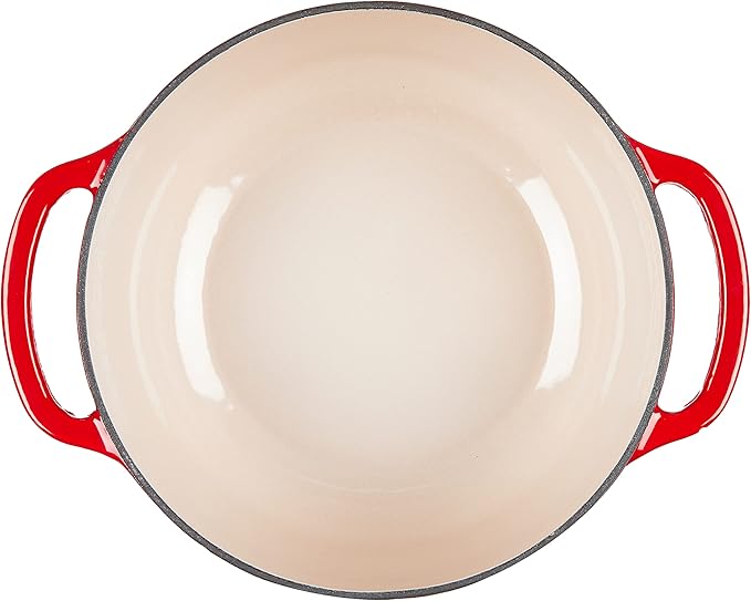 Lodge 4.5 Quart Enameled Cast Iron Dutch Oven with Lid – Dual Handles – Oven Safe up to 500° F or on Stovetop - Use to Marinate, Cook, Bake, Refrigerate and Serve – Solid Red