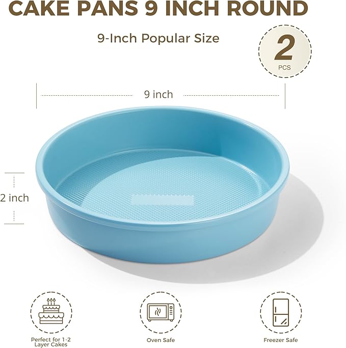 HONGBAKE Nonstick Ceramic 9 Inch Round Cake Pan Set of 2, Heavy-Duty Aluminized Steel round cake pans with Diamond Texture, Non-Toxic Cake Molds, Cake Pans Sets for Baking Cheesecake, Blue
