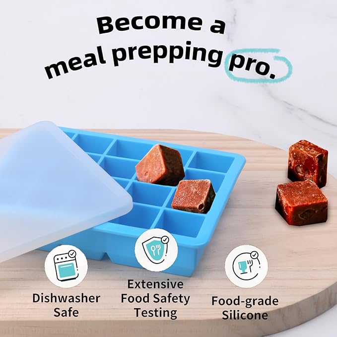 3-Pack Silicone Freezer Trays with Lid,6 Large 1/2-Cup(125ml)&15 Medium 2 Tbsp(30ml)&20 Small 1 Tbsp(15ml) Soup Freezer Container Molds,Perfect for Storing Garlic,Herbs,Pesto and More (Blue 3 Pack)