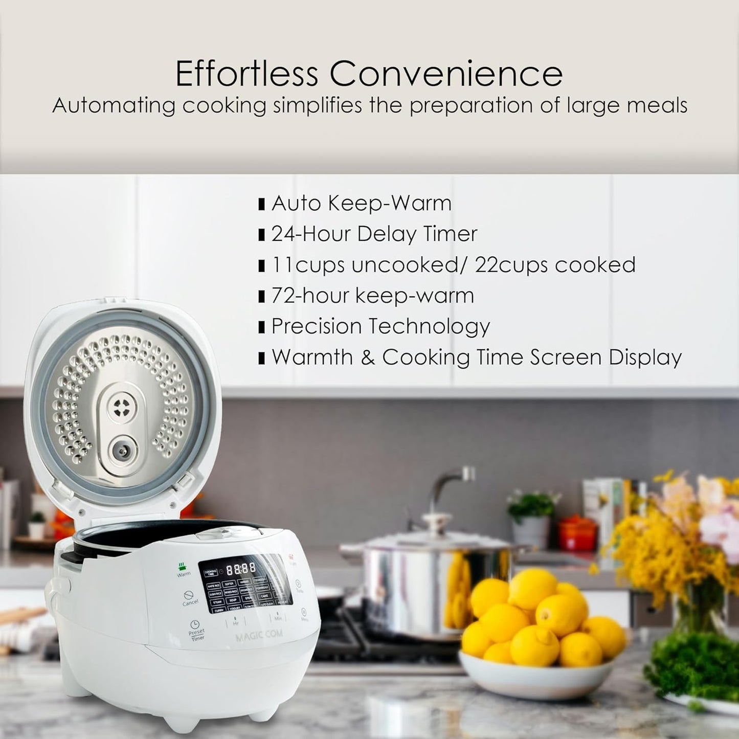 MAGiC COM Rice Cooker, 10 Cup(Uncooked) 20 Cup(Cooked) One Touch Healthy Cooking with 15 Menu Modes, Nonstick Inner Pot, Steamer Basket, Auto Clean, 24 Hour Delay Timer and Auto Keep Warm (Black)