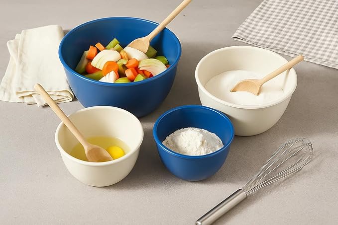Wheat Straw Mixing Bowl Set with Lids - Blue - Set of 10