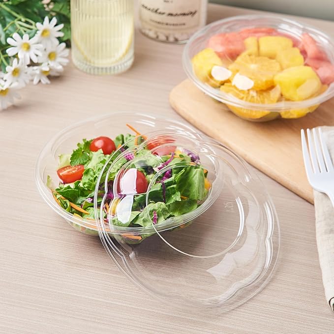 [18 oz. 50 Sets Clear Plastic Salad Bowls with Airtight Lids Disposable To Go Mixing Containers Serving for Fruit, Quinoa, Lunch and Meal Prep
