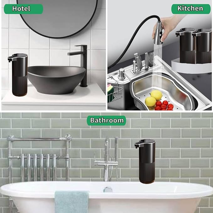 Automatic Soap Dispenser, Touchless Foaming Soap Dispenser Bathroom,Upgrade Hand & Dish Electric Dispenser Adjustable Waterproof Wall Mount Kitchen Auto Soap Pump for Thin & Thick Liquid(Black)