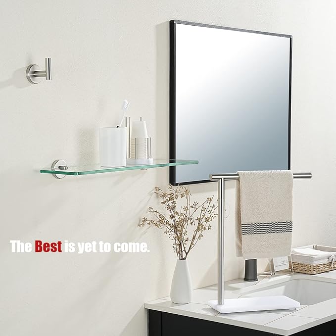 JQK Bathroom Glass Shelf, Tempered Glass Shower Storage 24 by 5 inches, 304 Stainless Steel Brushed Finish Wall Mount, TGS101L24-BN