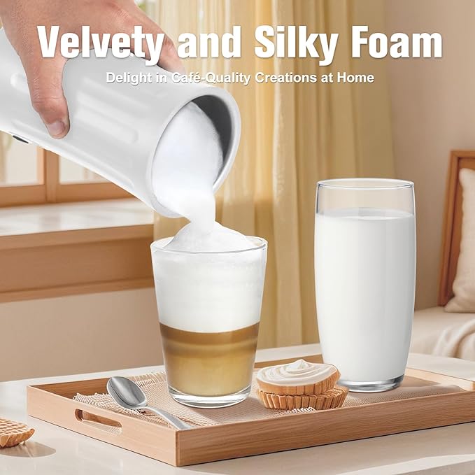 Milk Frother, 4-in-1 Milk Steamer and Frother, 8.1oz/240ml Automatic Warm and Cold Foam Maker, Auto Shut-Off Frother for Coffee, Latte, Cappuccino, Macchiato(White)