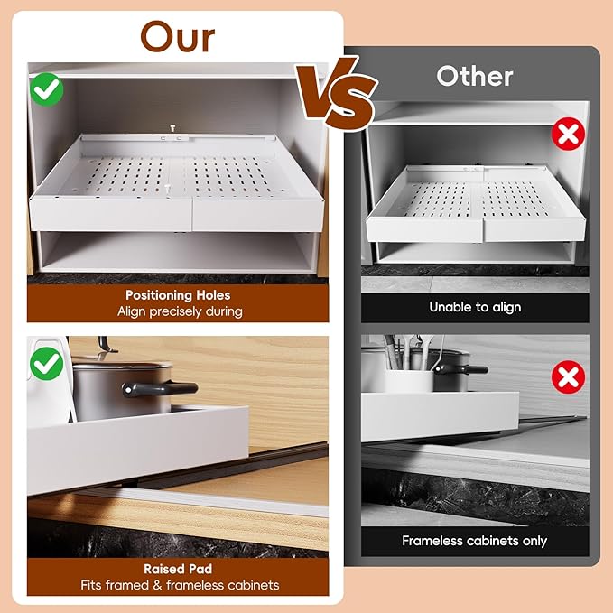 OneDream 4 Pack Pull Out Cabinet Organizer, 21" Deep Slide Out Drawers for Kitchen Cabinets, No Drill Adhesive Pull Out Drawers for Cabinets, Roll Out Shelves Adjustable Width 12.05"-20.4"