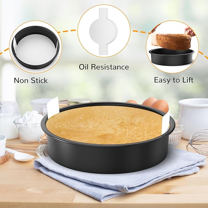8 Inch Round Cake Pan Set of 3, Nonstick Baking Pans with 90PCS Parchment Paper, Dishwasher Safe