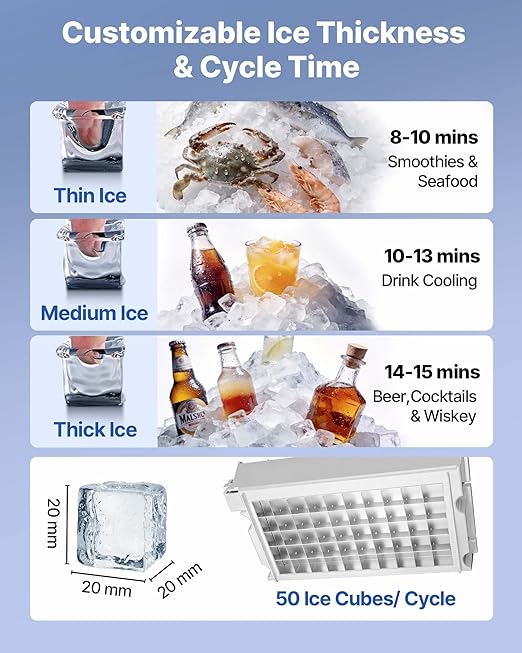VEVOR Commercial Ice Maker Machine, 150 lbs/24h with 30 lbs Storage Capacity, Built-in/Freestanding/Under Counter, Stainless Steel Ice Maker with LED Display & Self-Cleaning, for Home Bar Restaurant
