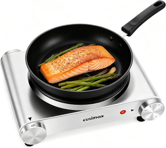 Electric Stove, CUSIMAX Portable Hot Plate for Countertop, Single Cast Iron Burner, 1500 Watts 7-Stage Temperature Control, Suitable for Any Cookware, Easy to Clean
