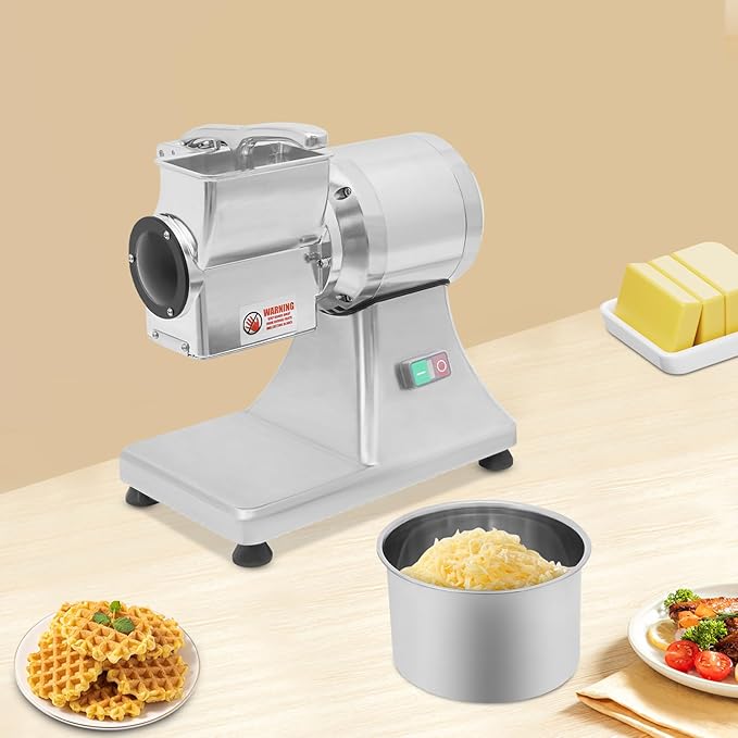 Electric Cheese Grating Machine, 550W 110V Multifunctional Automatic Vegetable Cutter and Food Processor Stainless Steel Crushing Barrel Food for Cheese Butter Bread Bran 88Lbs/h Production