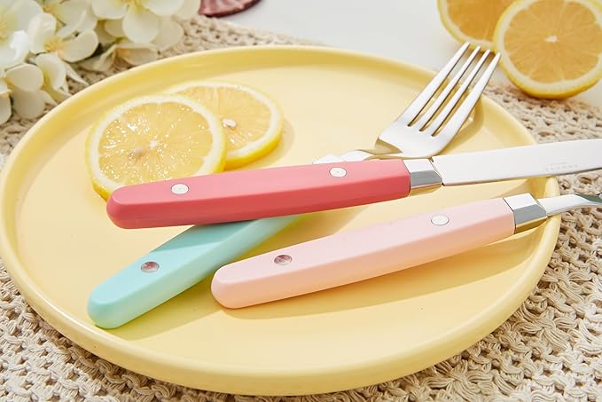 ANNOVA Silverware Set, Retro/Rivet Colorful Stainless Steel Tableware Kitchen Flatware Set Utensils, Includes Dinner Knives, Forks, Spoons, Salad Forks & Dessert Spoons (Pastel Mix, 20 Pieces)