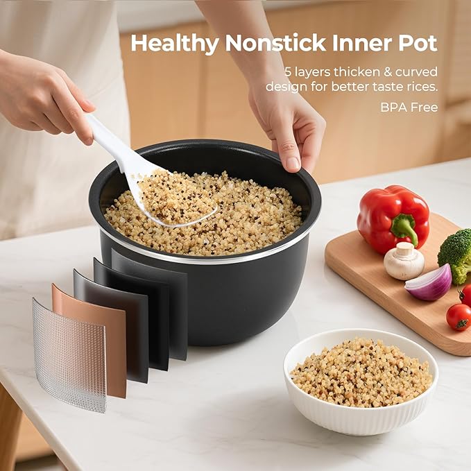 Narcissus 3.5-Cup Rice Cooker for 1-3 People, Multifunctional for Rice, Oatmeal, Quinoa - Slow Cook, Steam, Cook Rice & Steam Dish Together, Rice White