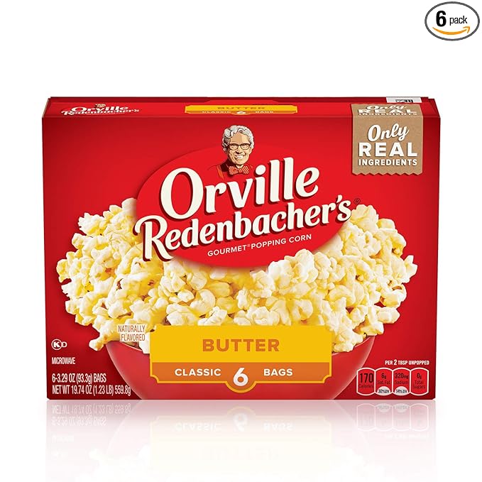 Orville Redenbacher’s Microwave Popcorn, Butter Flavor, 3g Fiber Per Serving, 3.29 oz., 6-Count (6 Boxes)