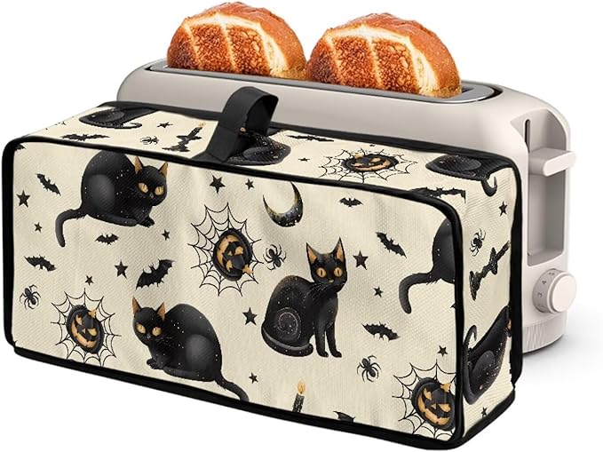 Halloween Toaster Covers 2 Slice Long Slot Cat Pumpkin Toaster Cover Decorative Dust-proof Small Appliance Covers, Easy to Fold and Carry Bread Maker Cover