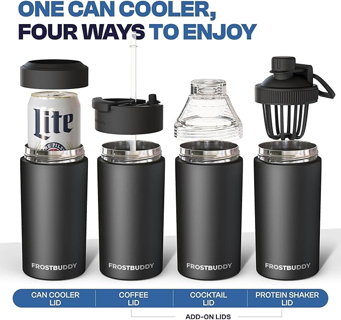 Frost Buddy Universal Can Cooler - Fits all - Stainless Steel Can Cooler for 12 oz & 16 oz Regular or Slim Cans & Bottles - Stainless Steel (Real Tree Max7)