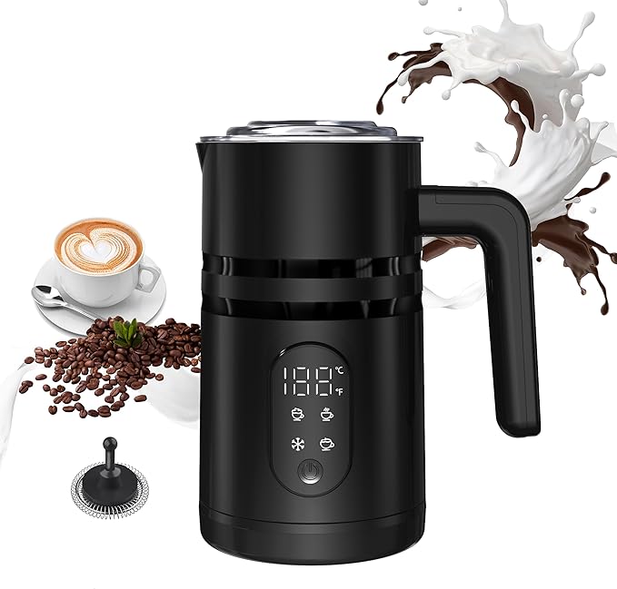 Milk Frother, 4 in 1 Electric Milk Steamer for Coffee with Temperature Display, 11.8oz/350ml Detachable Automatic Milk Warmer and Cold Foam Maker for Coffee, Latte, Cappuccino