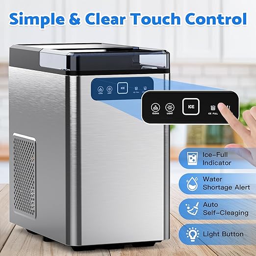 Nugget Ice Maker Countertop,Pellet Ice Machine Chewable Ice 40Lbs/Day,Ready in 5 Mins, Self-Cleaning,Compact Crushed Ice Maker with Scoop for Home/Kitchen/Office, Stainless Steel