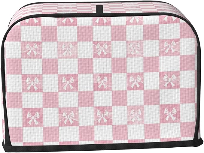 Toaster Cover 2 Slice Pink Check Bow Pattern Kitchen Small Appliance Covers with Pockets Dust and Fingerprint Protection
