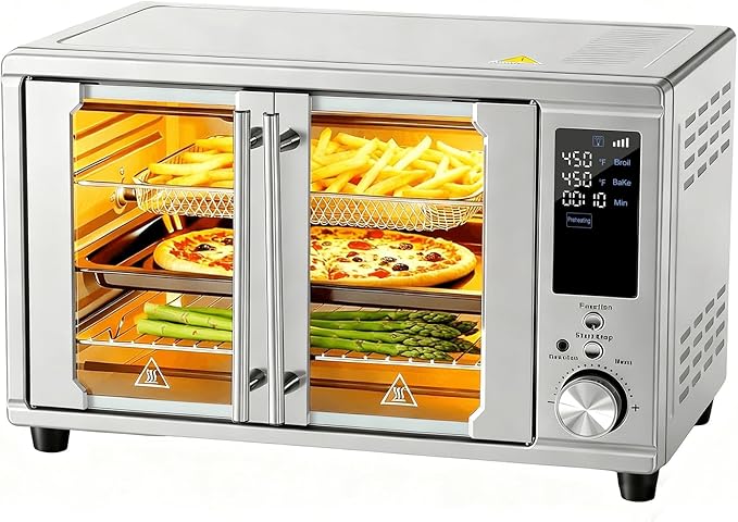 OLIXIS Air Fryer Toaster Oven Combo Extra Large with Smart Probe, 29.6QT Oven Countertop 12 Functions in 1, 7 Accessories Included, Stainless, Up to 450°F