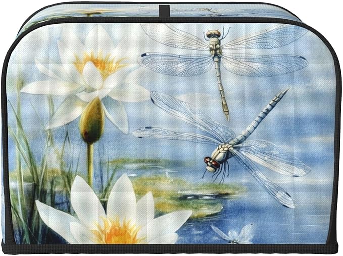 Light Blue Dragonflies Covers for Toasters 4 Slice,Cute Funny Bread Machine Cover with Handle,Washable Stain Resistant Kitchen Small Appliance Cover Dining Decor