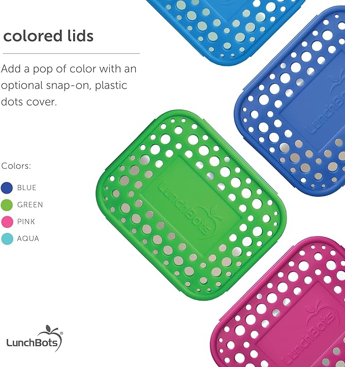 LunchBots Large Cinco Stainless Steel Lunch Container - Five Section Design Holds a Variety of Foods - Metal Bento Box for Kids or Adults - Dishwasher Safe - Stainless Lid - Aqua Dots