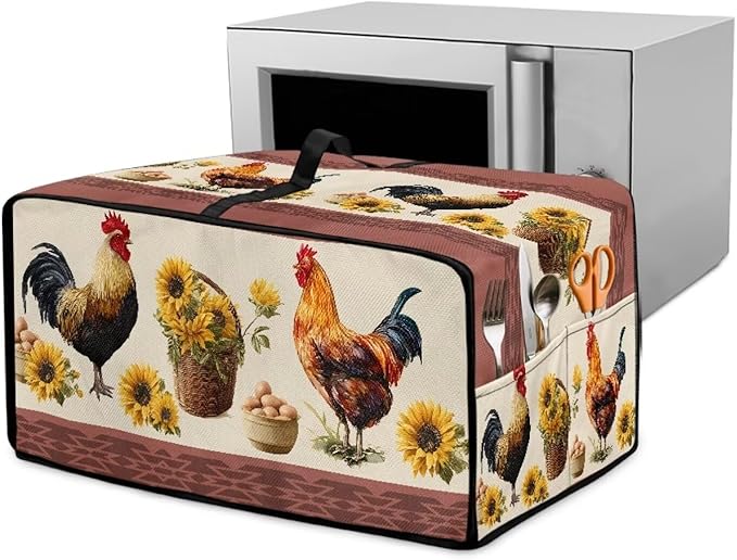 Air Fryer Toaster Oven Dust Cover Washable Convection Oven Cover Farmhouse Kitchen Appliance Protector Decorations Countertop Accessories, L, Rooster Chicken Eggs Sunflower